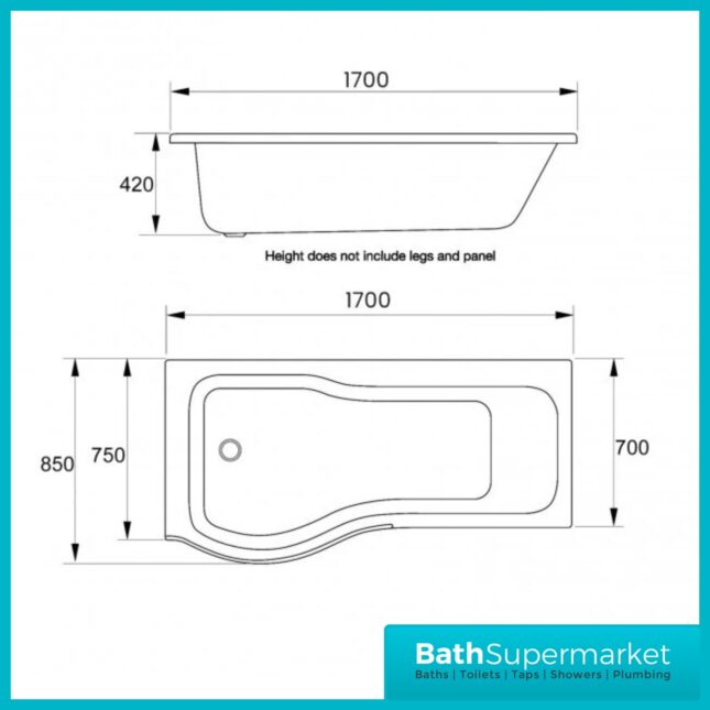 P Shape 1700mm Bath Front Panel With Brushed Brass Frame Glass Screen – Left Or Right Hand