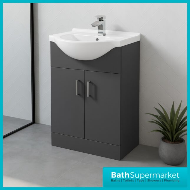 550mm Gloss Grey Vanity Unit & Basin + 500mm WC Toilet Unit Set Bathroom