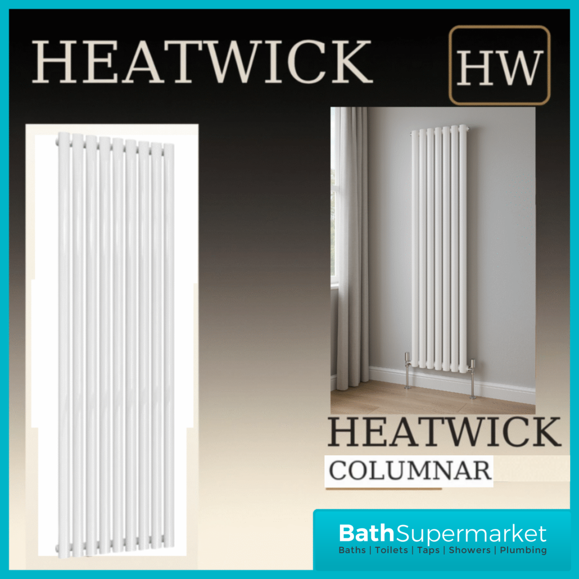 HEATWICK Columnar White Double Vertical Radiator – 1800mm High – 420mm, 540mm & 600mm Widths