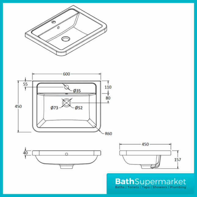 Modern Satin Green 600mm Floor Standing 2 Drawer Vanity Unit With Basin
