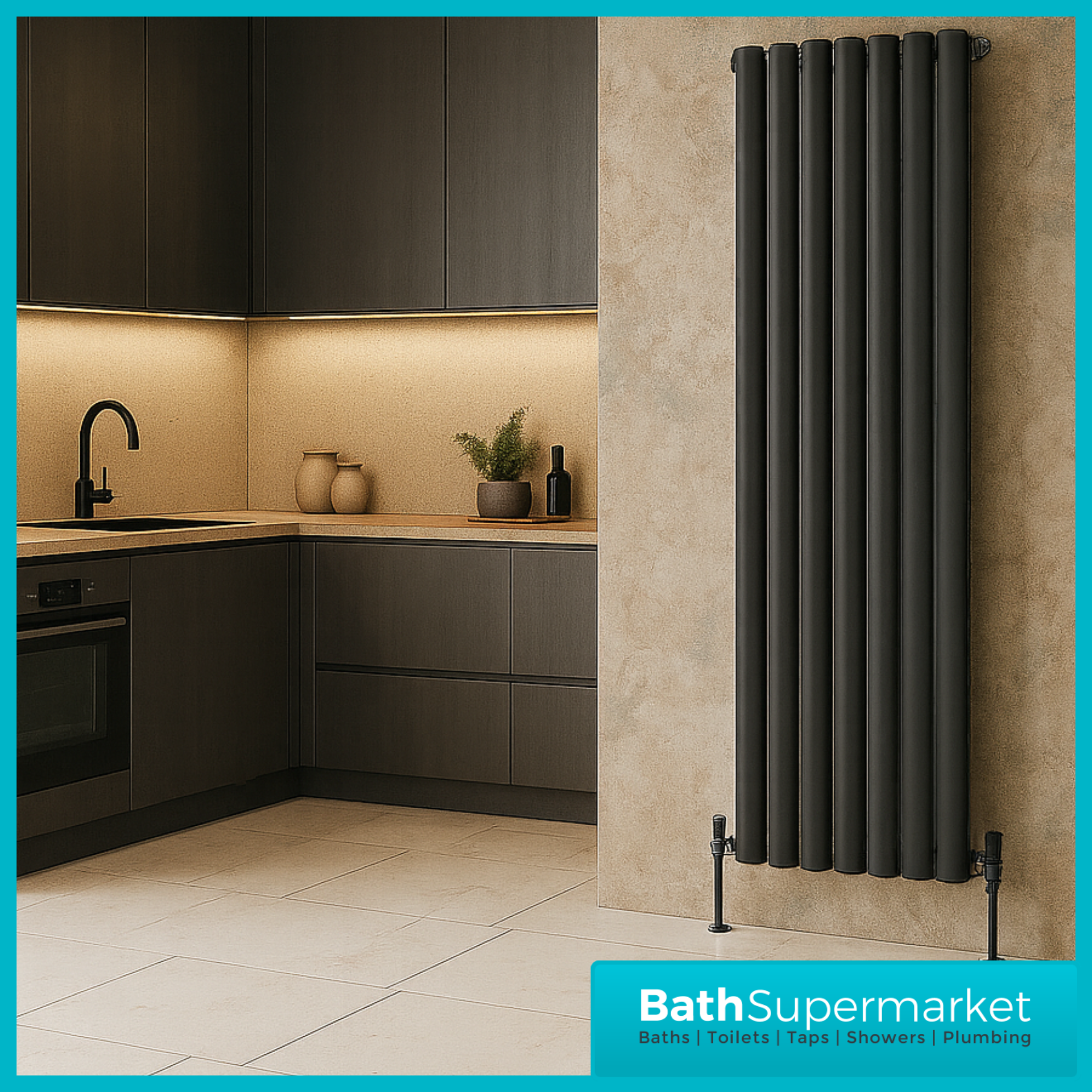 HEATWICK Columnar Anthracite Single Vertical Radiator – 1800mm High – 420mm, 540mm & 600mm Widths