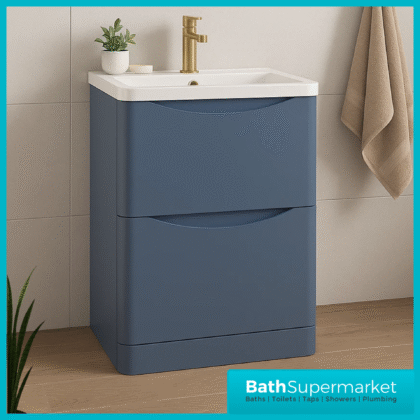 Modern Satin Green 600mm Floor Standing 2 Drawer Vanity Unit With Basin