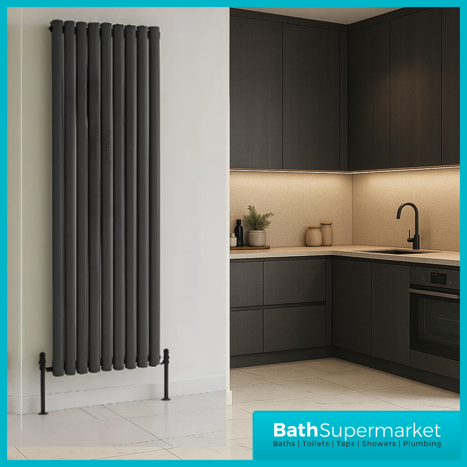 HEATWICK Columnar Anthracite Single Vertical Radiator – 1800mm High – 420mm, 540mm & 600mm Widths