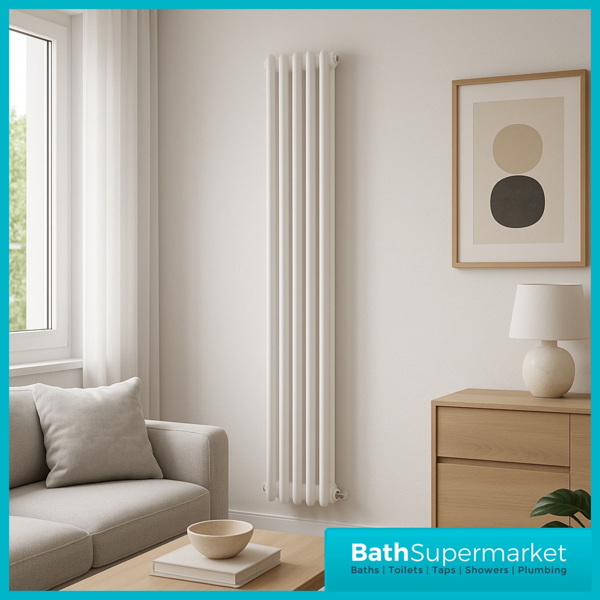 HEATWICK Heritage White Vertical Column 2 Radiator - 1800mm High - 245mm, 335mm & 425mm Widths