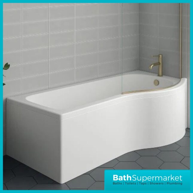P Shape 1700mm Bath Front Panel With Brushed Brass Frame Glass Screen – Left Or Right Hand