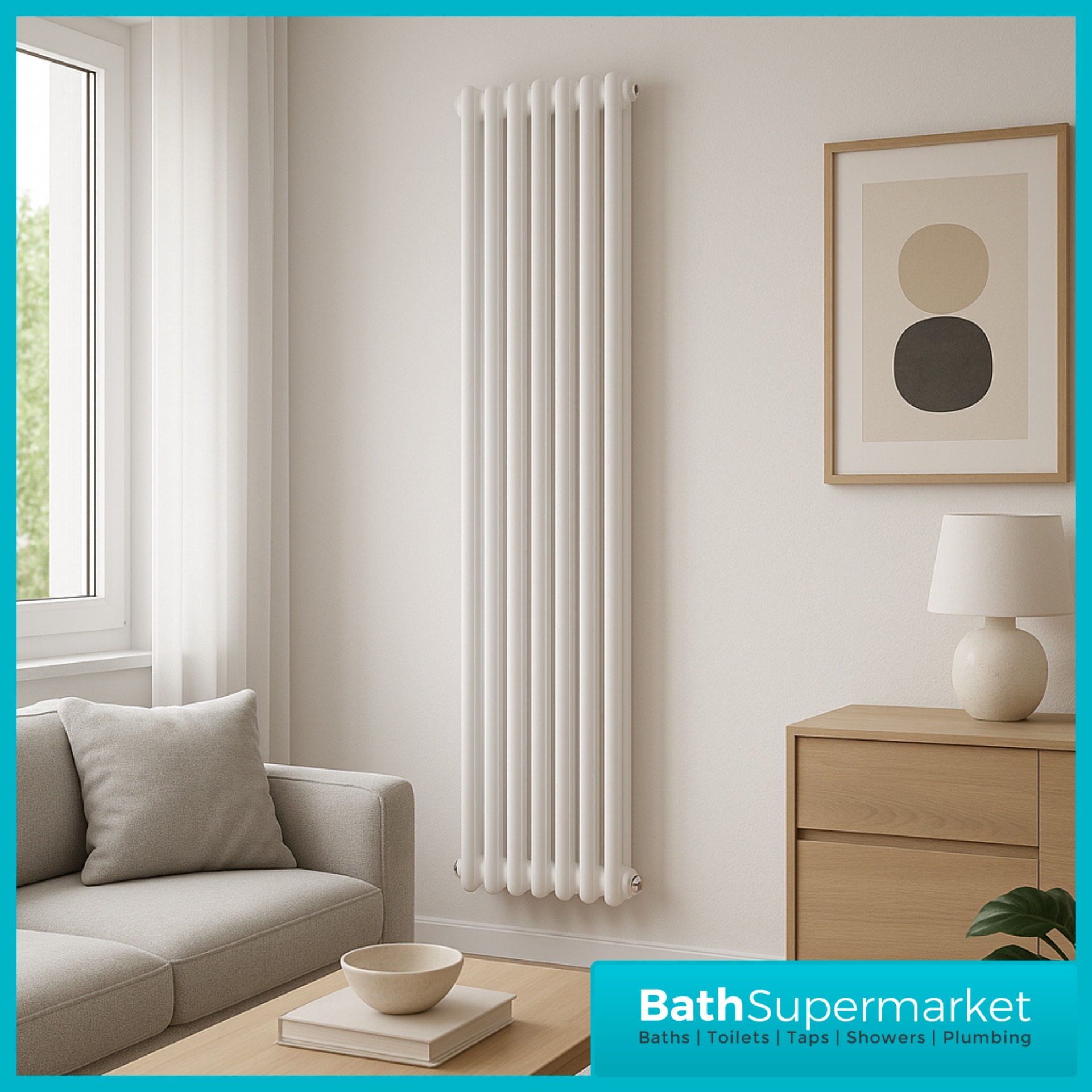 HEATWICK Heritage White Vertical Column 2 Radiator - 1800mm High - 245mm, 335mm & 425mm Widths