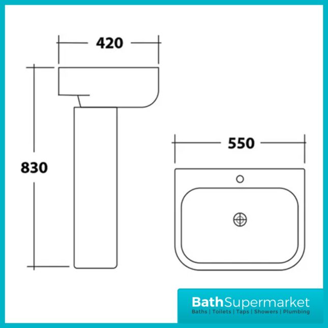 Kartell Genoa Square 4 Piece Bathroom Suite – Rimless WC Toilet With Soft Close Seat, 550mm Basin & Full Pedestal