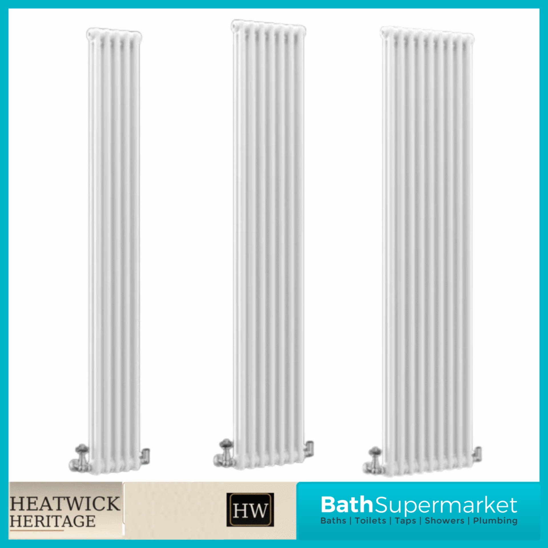 HEATWICK Heritage White Vertical 3 Column Radiator - 1800mm High - 245mm, 335mm & 425mm Widths