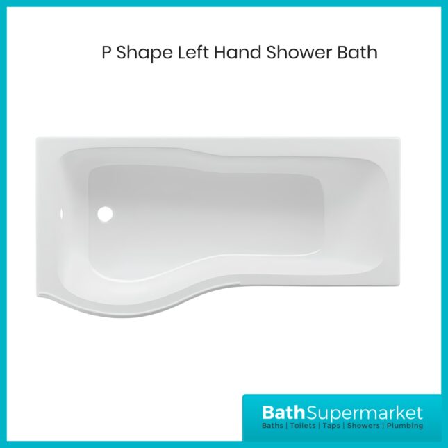 P Shape 1700mm Bath Front Panel With Brushed Brass Frame Glass Screen – Left Or Right Hand