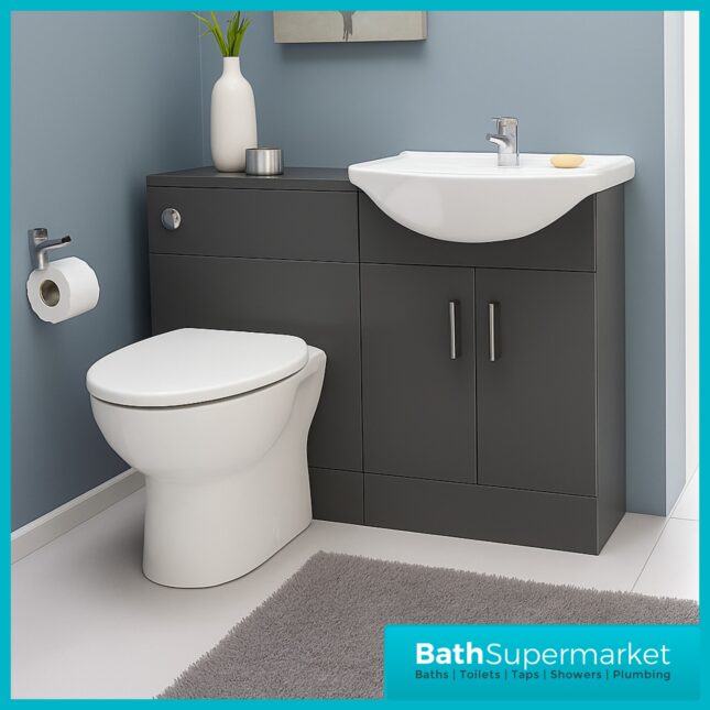 550mm Gloss Grey Vanity Unit & Basin + 500mm WC Toilet Unit Set Bathroom