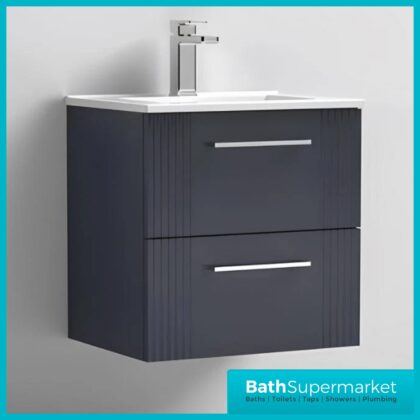 Niko Deco Fluted Soft Black 500mm Wall Hung 2 Drawer Vanity Unit With Basin