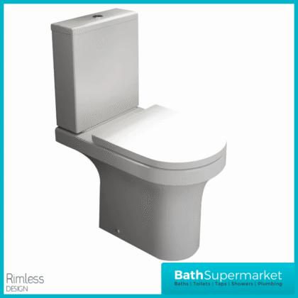 Kartell Ozone Rimless Close Coupled Open Back WC Toilet With Soft Close Seat
