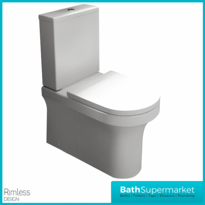 Kartell Ozone Rimless Back To Wall Close Coupled Open Back WC Toilet With Soft Close Seat