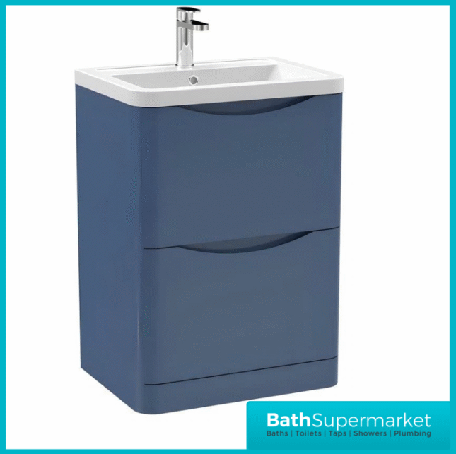 Modern Satin Green 600mm Floor Standing 2 Drawer Vanity Unit With Basin