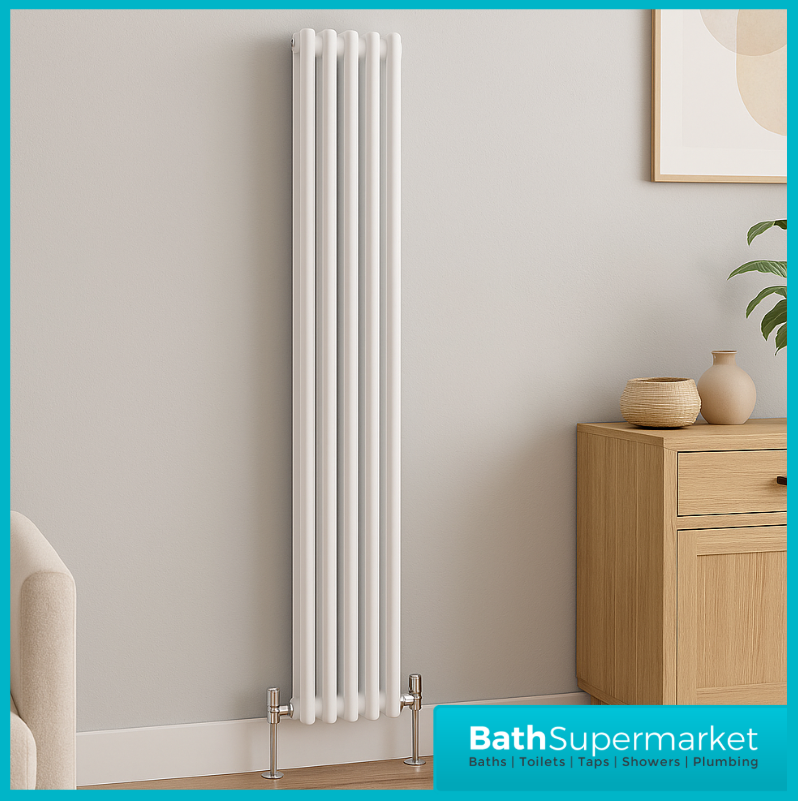 HEATWICK Heritage White Vertical Column 2 Radiator - 1800mm High - 245mm, 335mm & 425mm Widths