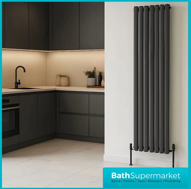 HEATWICK Columnar Anthracite Single Vertical Radiator – 1800mm High – 420mm, 540mm & 600mm Widths