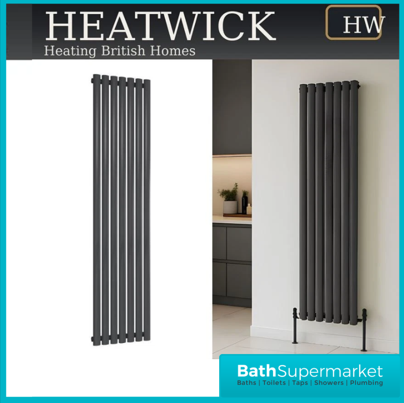 HEATWICK Columnar Anthracite Double Vertical Radiator – 1800mm High – 420mm, 540mm & 600mm Widths