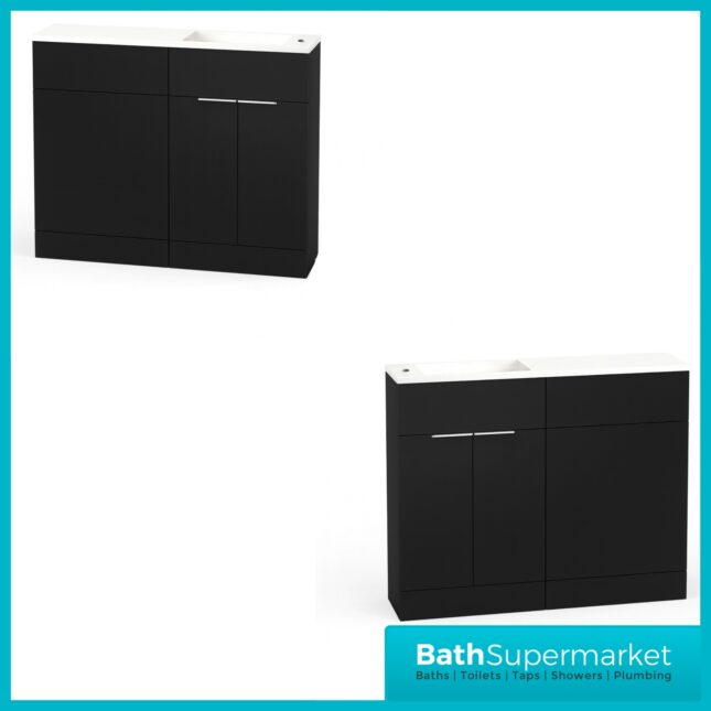 Modern I Series Matt Black Slimline Combination i Shape Vanity Unit & Reversible Basin 1100mm
