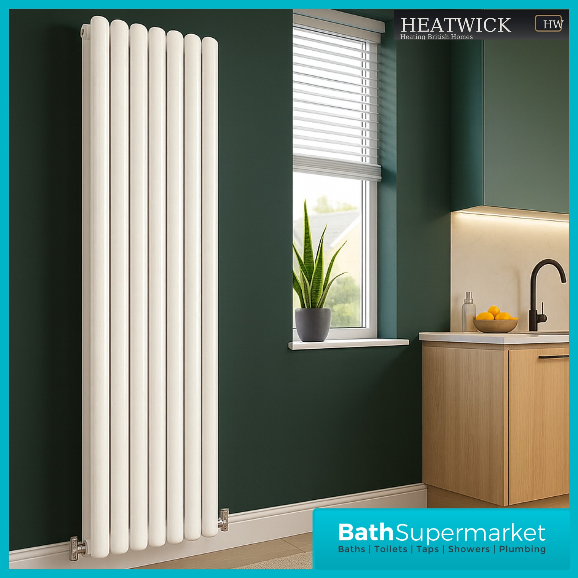 HEATWICK Columnar White Double Vertical Radiator – 1800mm High – 420mm, 540mm & 600mm Widths