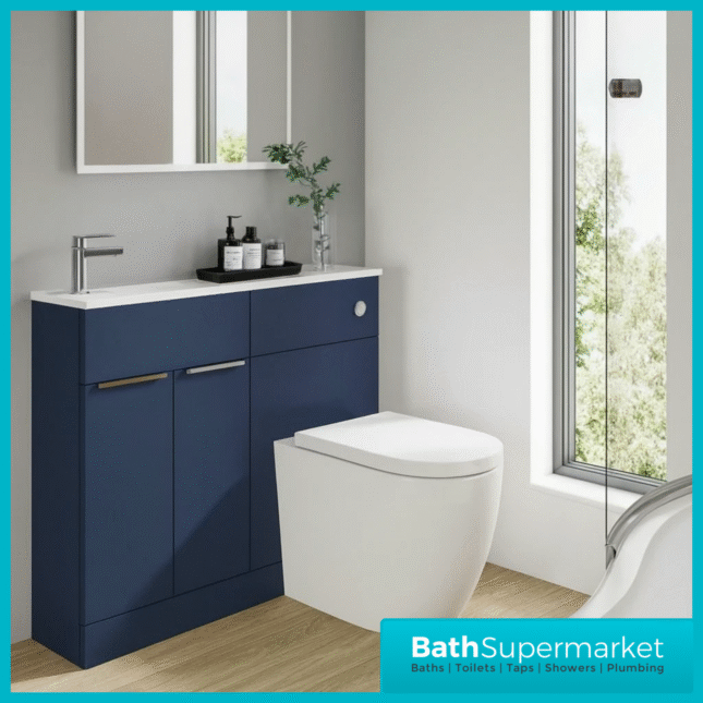 Modern I Series Satin Blue Slimline Combination i Shape Vanity Unit & Reversible Basin 1100mm
