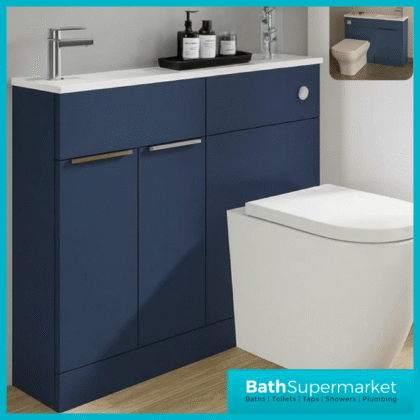 Modern I Series Satin Blue Slimline Combination i Shape Vanity Unit & Reversible Basin 1100mm