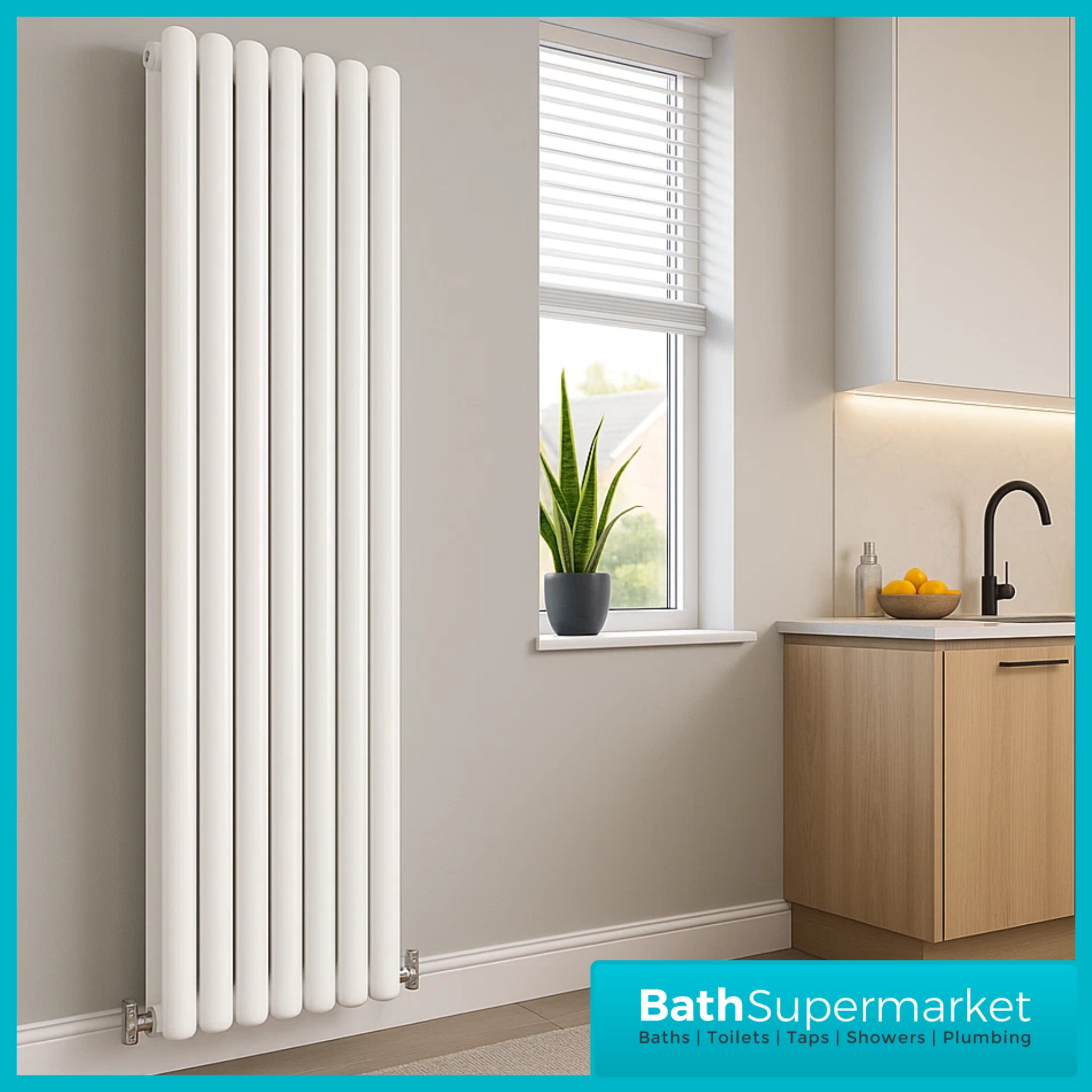 HEATWICK Columnar White Double Vertical Radiator – 1800mm High – 420mm, 540mm & 600mm Widths