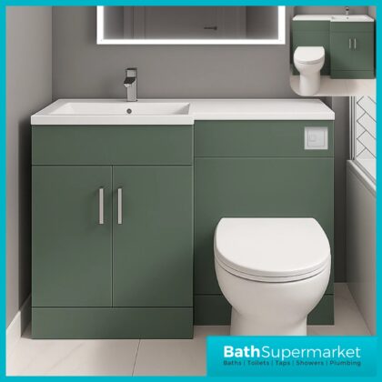 Modern L Series Satin Green Combination L Shape LH /RH Vanity Unit Furniture Pack – 1070mm
