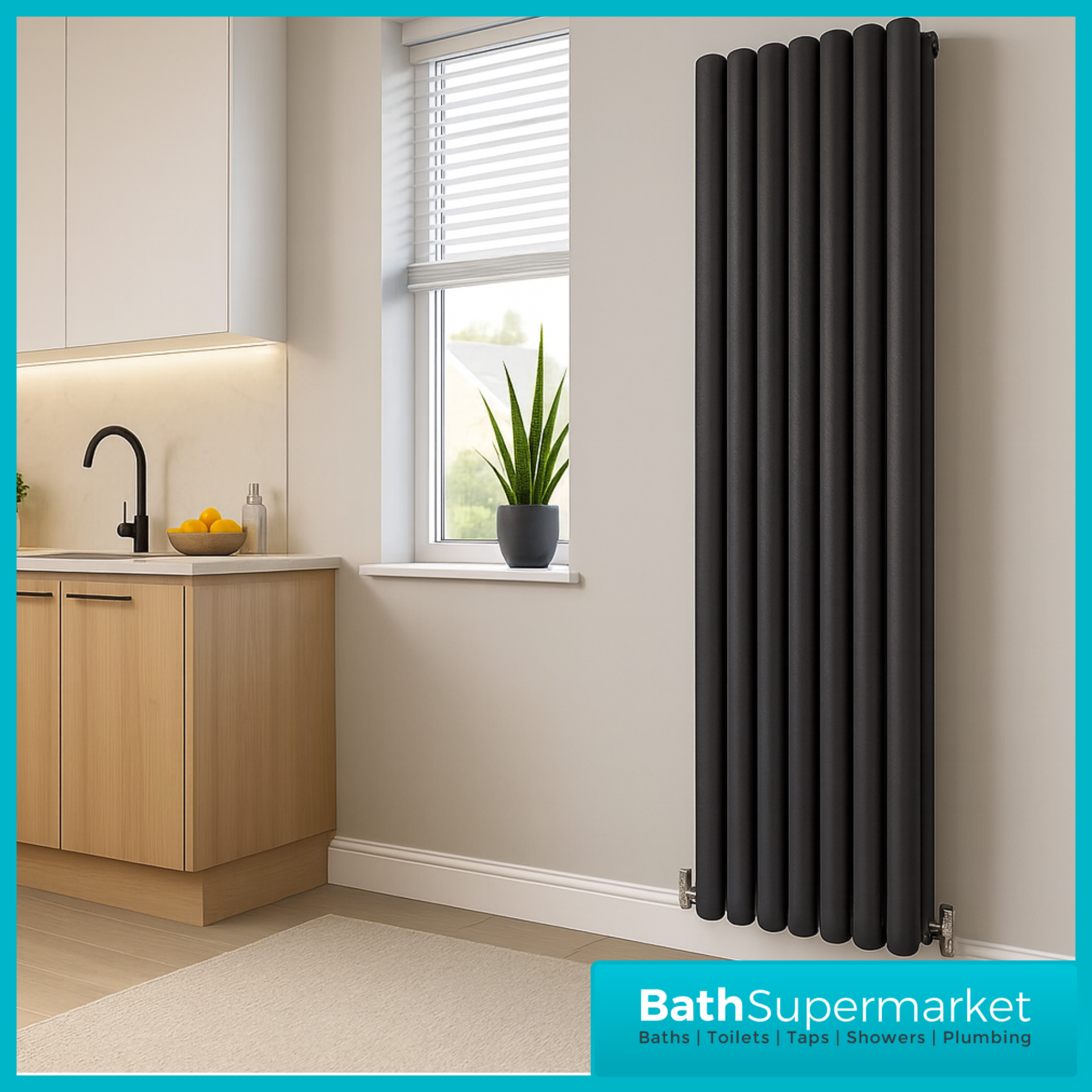 HEATWICK Columnar Anthracite Double Vertical Radiator – 1800mm High – 420mm, 540mm & 600mm Widths