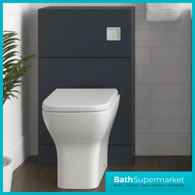 Modern Fluted Satin Black Back To Wall WC Toilet Unit 500mm