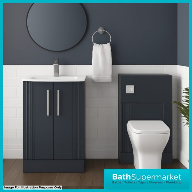 Modern Fluted Satin Black Back To Wall WC Toilet Unit 500mm