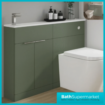 Modern I Series Satin Green Slimline Combination i Shape Vanity Unit & Reversible Basin 1100mm