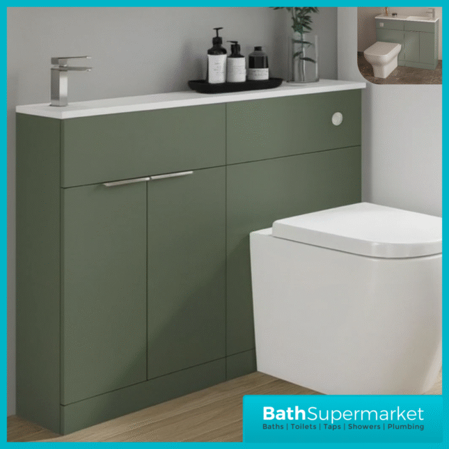 Modern I Series Satin Green Slimline Combination i Shape Vanity Unit & Reversible Basin 1100mm