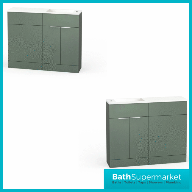 Modern I Series Satin Green Slimline Combination i Shape Vanity Unit & Reversible Basin 1100mm