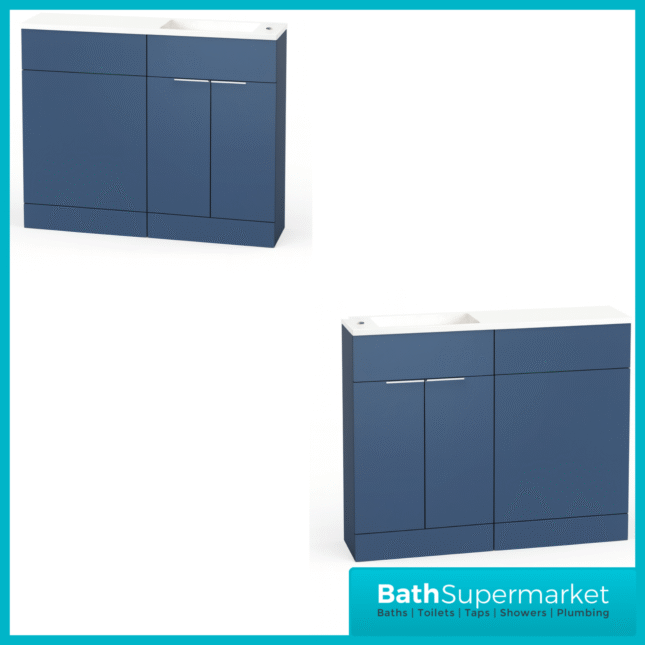 Modern I Series Satin Blue Slimline Combination i Shape Vanity Unit & Reversible Basin 1100mm