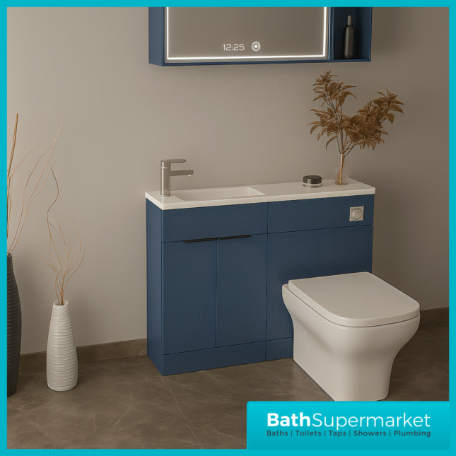 Modern I Series Satin Blue Slimline Combination i Shape Vanity Unit & Reversible Basin 1100mm
