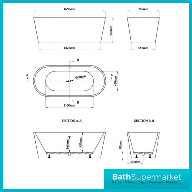 Bainlo Rosa Textured White Designer Freestanding Double Ended Bath 1500 x740mm