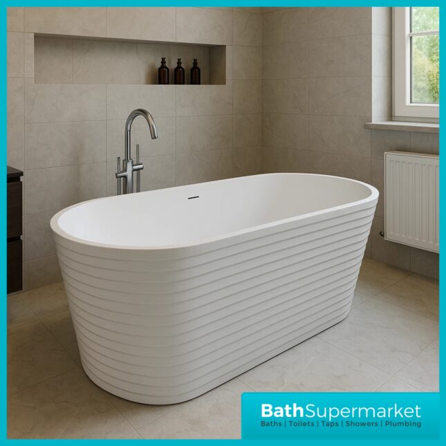 Bainlo Rosa Textured White Designer Freestanding Double Ended Bath 1650mm x 740mm