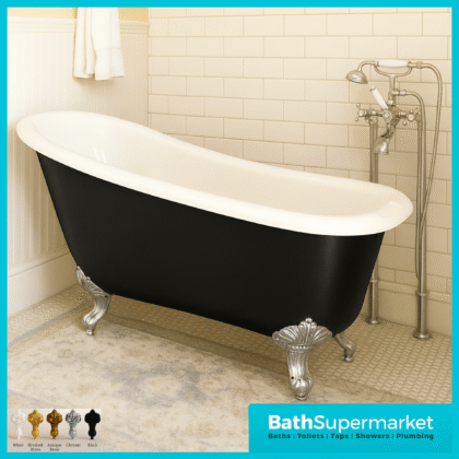 Bainlo Alexander Traditional Black Freestanding Slipper Bath With Roll Top Legs 1700mm