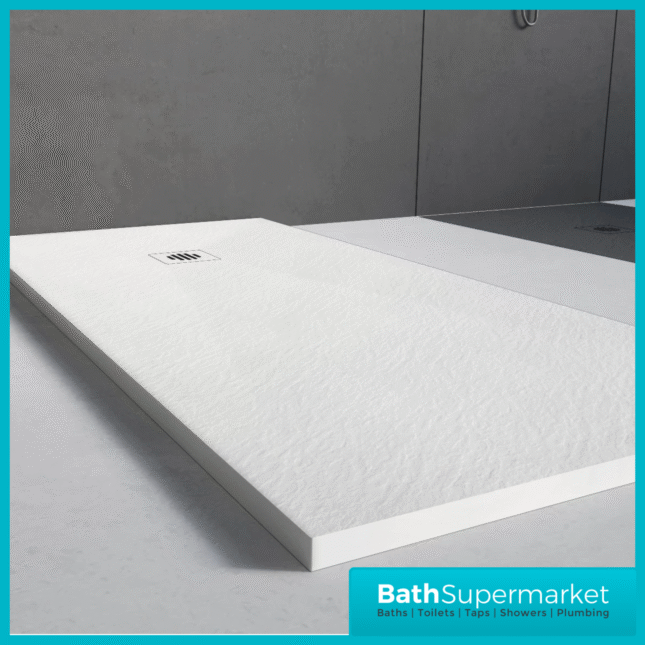 Ocean White Slate Effect Stone Resin Shower Tray Slim 30mm Low Profile – Various Sizes