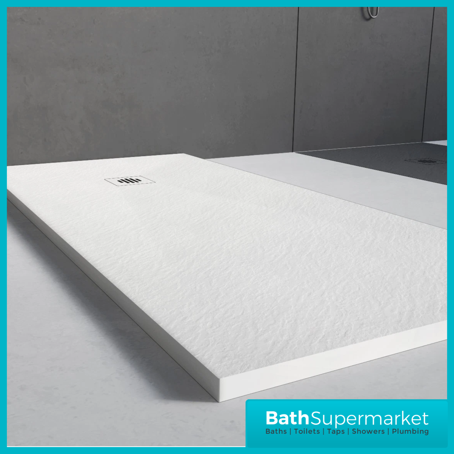 Ocean White Slate Effect Stone Resin Shower Tray Slim 30mm Low Profile – Various Sizes
