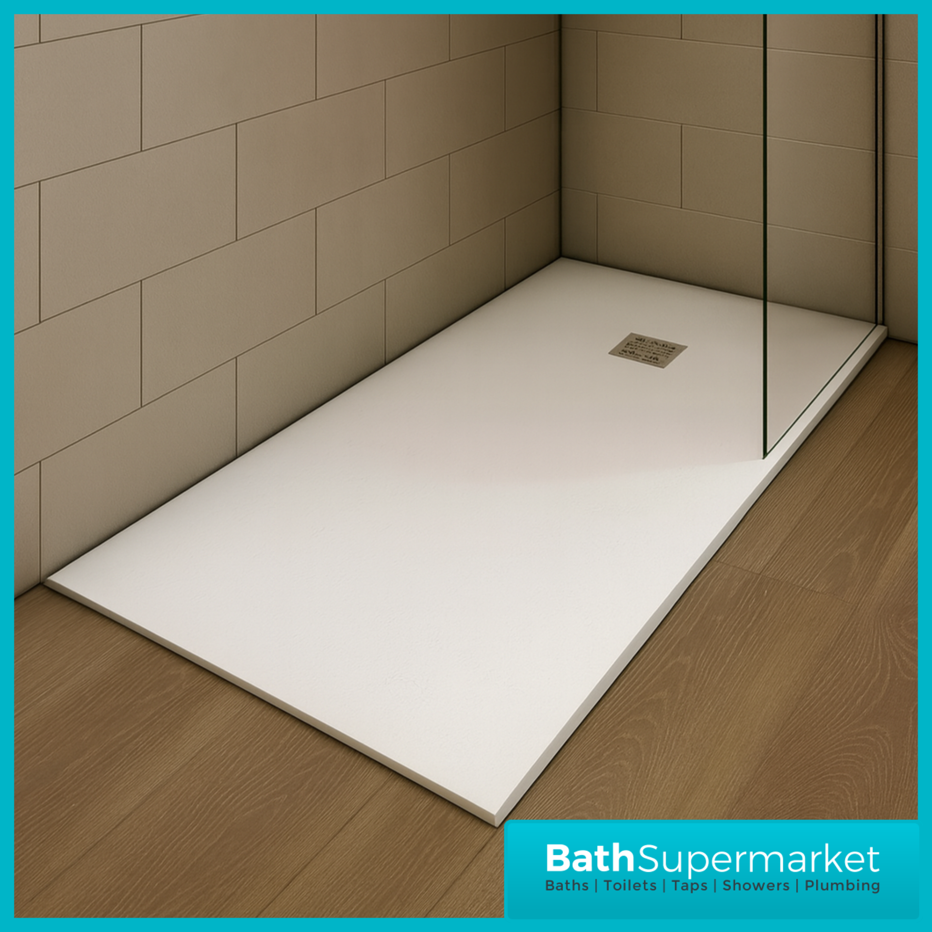 Ocean White Slate Effect Stone Resin Shower Tray Slim 30mm Low Profile – Various Sizes
