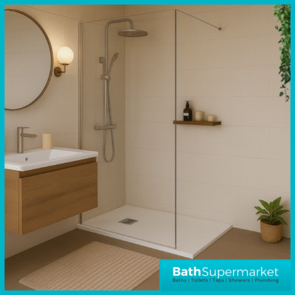 Ocean White Slate Effect Stone Resin Shower Tray Slim 30mm Low Profile – Various Sizes