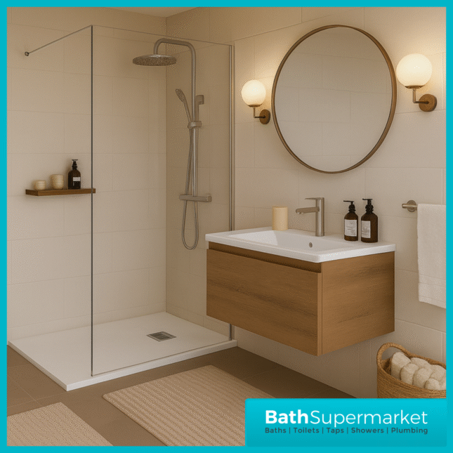 Ocean White Slate Effect Stone Resin Shower Tray Slim 30mm Low Profile – Various Sizes