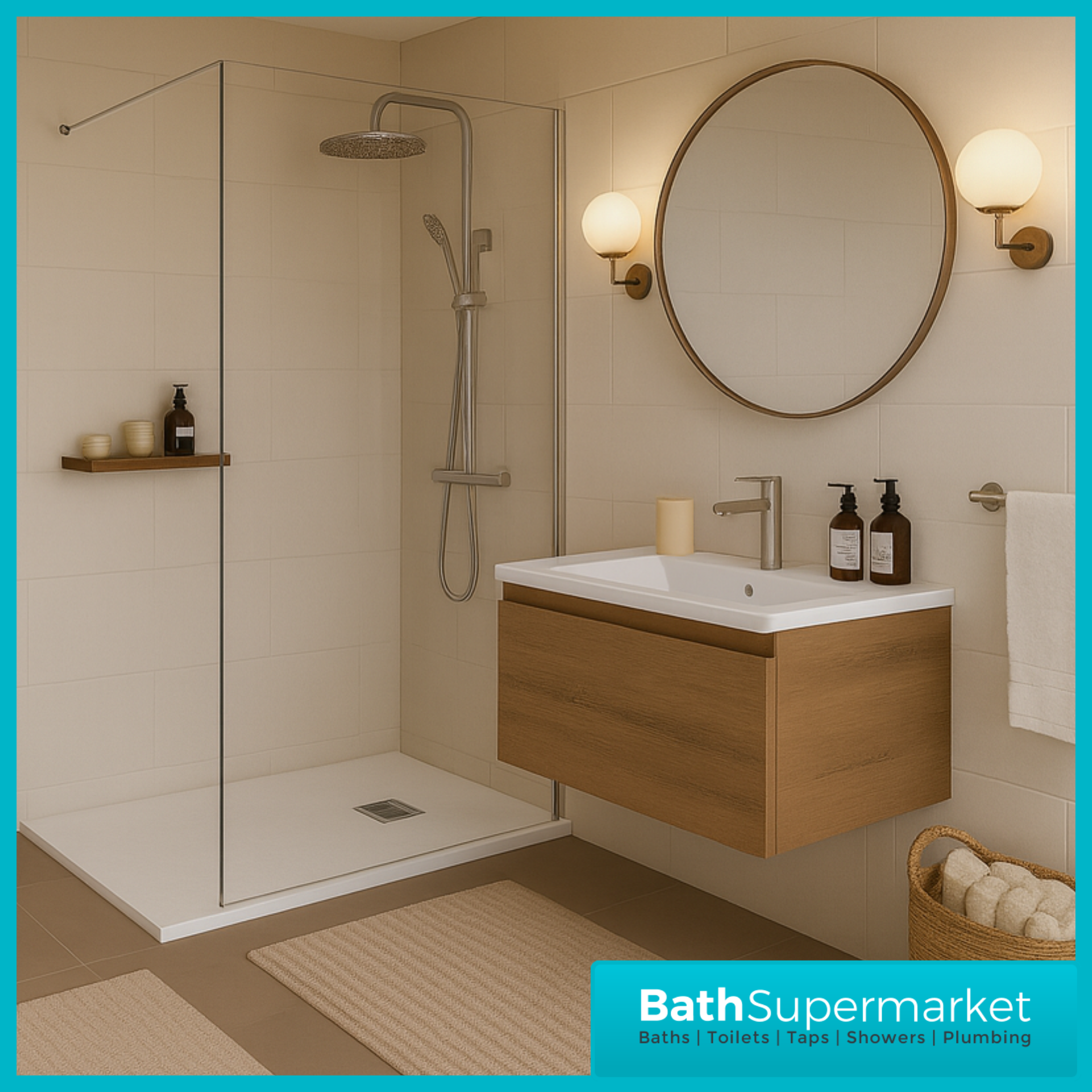 Ocean White Slate Effect Stone Resin Shower Tray Slim 30mm Low Profile – Various Sizes