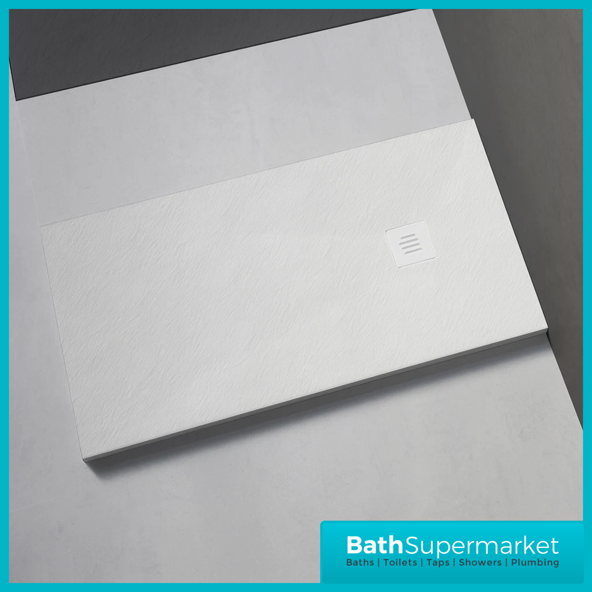 Ocean White Slate Effect Stone Resin Shower Tray Slim 30mm Low Profile – Various Sizes