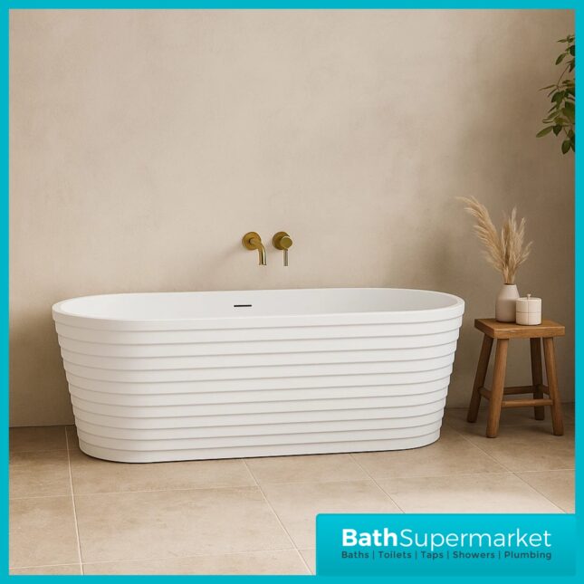 Bainlo Rosa Textured White Designer Freestanding Double Ended Bath 1650mm x 740mm