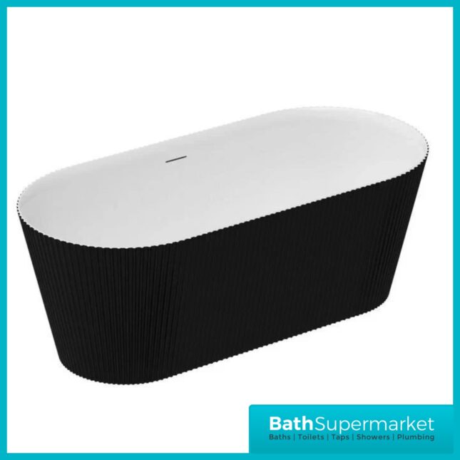 Bainlo Pacha Fluted Matt Black Designer Freestanding Double Ended Bath 1600mm x 740mm