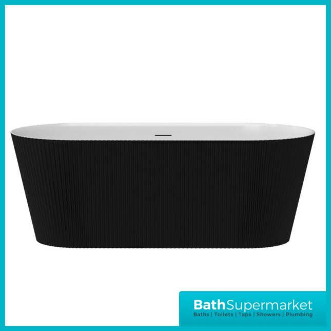 Bainlo Pacha Fluted Matt Black Designer Freestanding Double Ended Bath 1600mm x 740mm