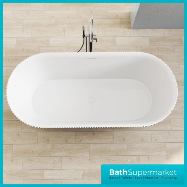 Bainlo Pacha Fluted Matt Black Designer Freestanding Double Ended Bath 1600mm x 740mm