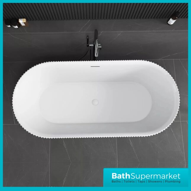 Bainlo Pacha Fluted Matt Black Designer Freestanding Double Ended Bath 1600mm x 740mm